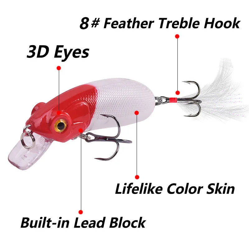 1 Pcs Sinking Crank Fishing Lures 6cm 10g Minnow Wobblers Plastic Hard Artificial Bait With Feather Hooks Carp Bass Crankbaits