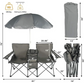 Double Folding Camping Chair W/Umbrella Fold Up Table Beverage Holder Carrying Bag Cooler for Patio Pool Park Outdoor