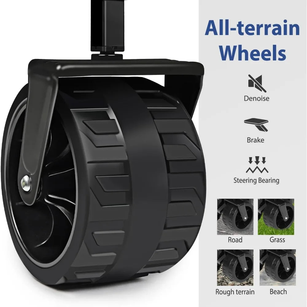 Heavy Duty Foldable Wagon with 330lbs Weight Capacity  Folding Utility Garden Cart with  All-Terrain Beach Wheels  Drink Holders