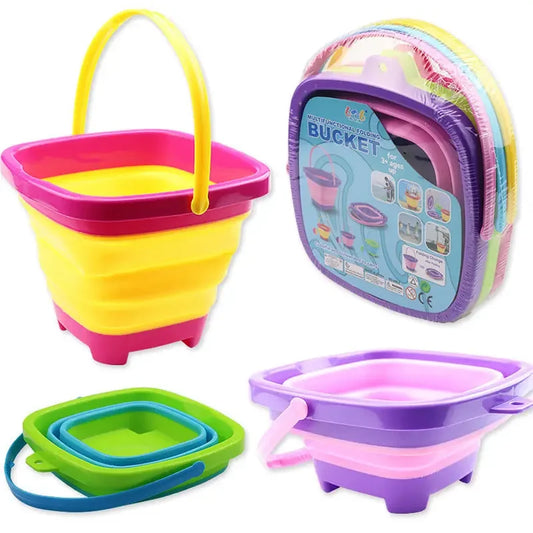 Beach Sand Bucket Baby Kids Shower Bath Water Toy Silicone Bucket Folding Hand-held Barrel Toy for Camping Fishing Home Storage