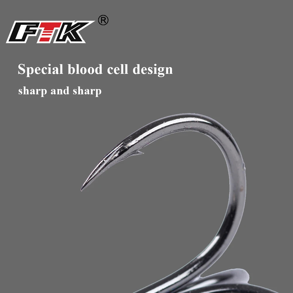 FTK 15-20pcs Overturned Treble Hook High Carbon Steel Black Fishing Hook 2/4/6/8/10# For Lure Triple Hook Fishing Tackle
