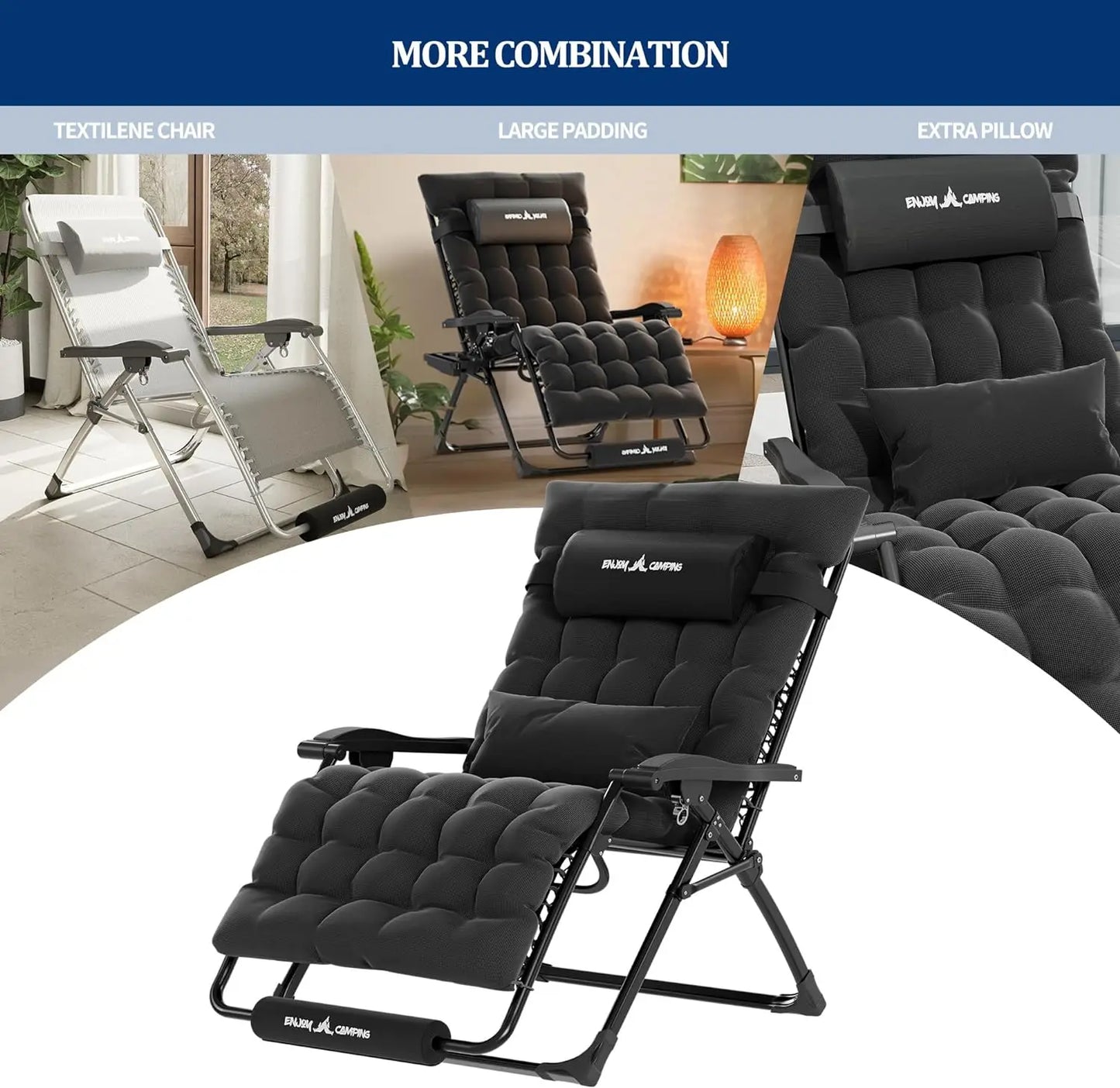 UDPATIO Oversized Zero Gravity Chair 33In XXL Patio Reclining Chair with Cushion, Outdoor Folding Recliner with Pillows|Cup