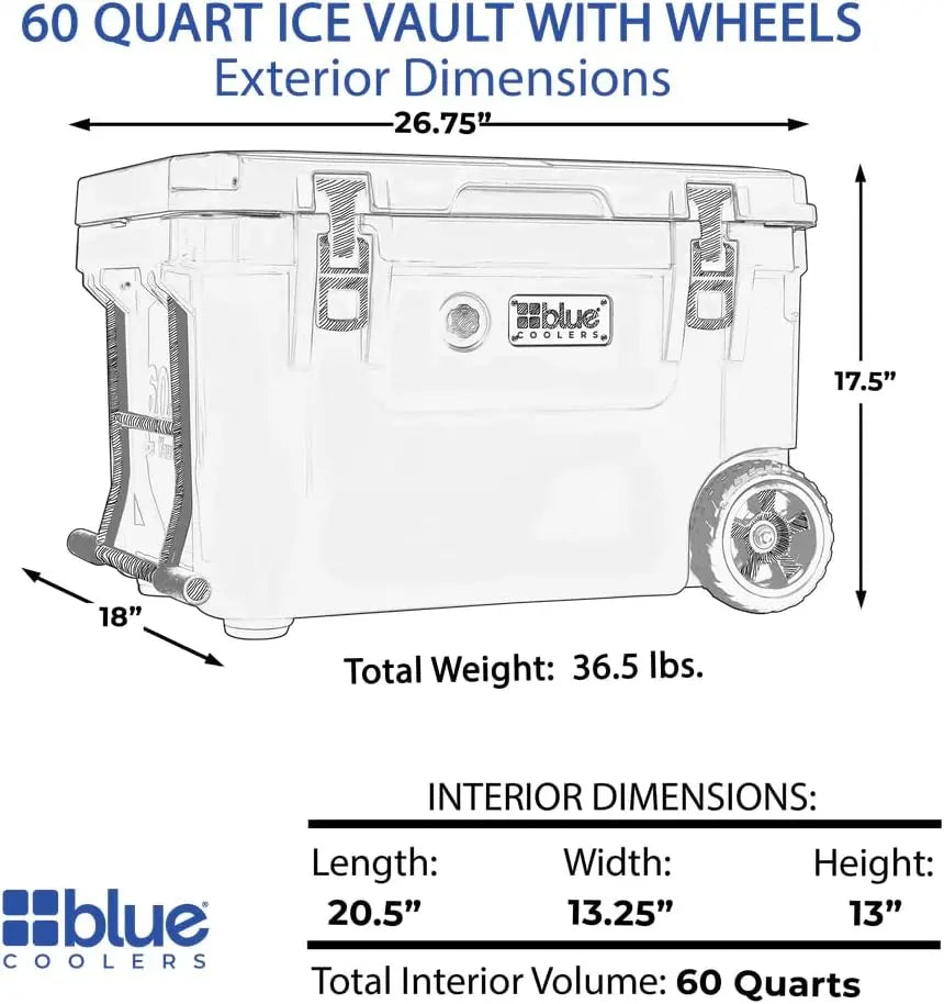 Blue Coolers Ice Vault – 60 Quart, Roto-Molded  Cooler  Large Ice Chest Holds up to 10 Days
