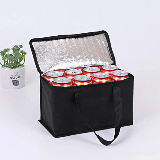 S/L Black Insulated Car Office Portable Lunch Cooler Folding Insulated Picnic Ice Bag Zipper Picnic Camping Tin Foil Food Bag