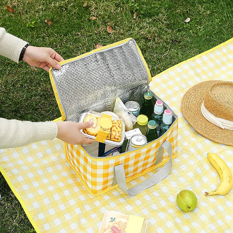 Outdoor Portable Thickened Insulated Handbag Student Spring Outing Travel Camping Large Capacity Checkered Picnic Bag