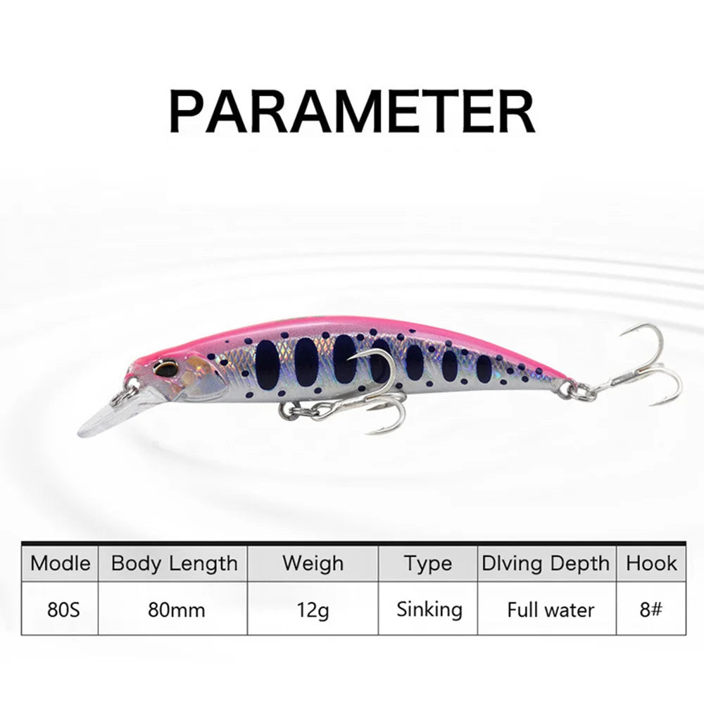 Minnow Wobbler RYUKI 80S Sinking Trolling Swimbait 8cm 12g Rozantea Fishing Lure Jerkbait Artificial Bait Culter Alburnus Bass