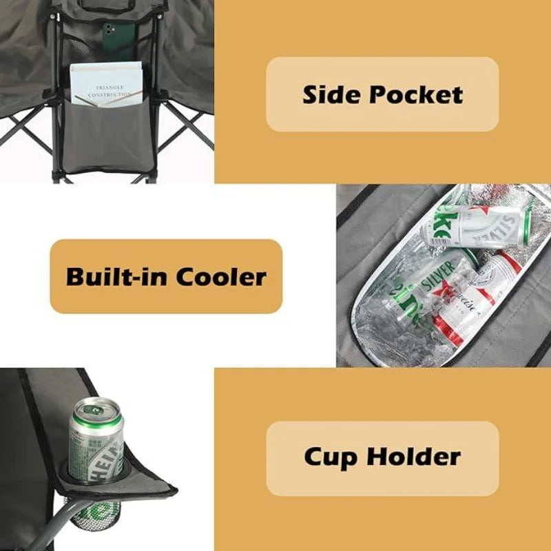 Double Folding Camping Chair W/Umbrella Fold Up Table Beverage Holder Carrying Bag Cooler for Patio Pool Park Outdoor