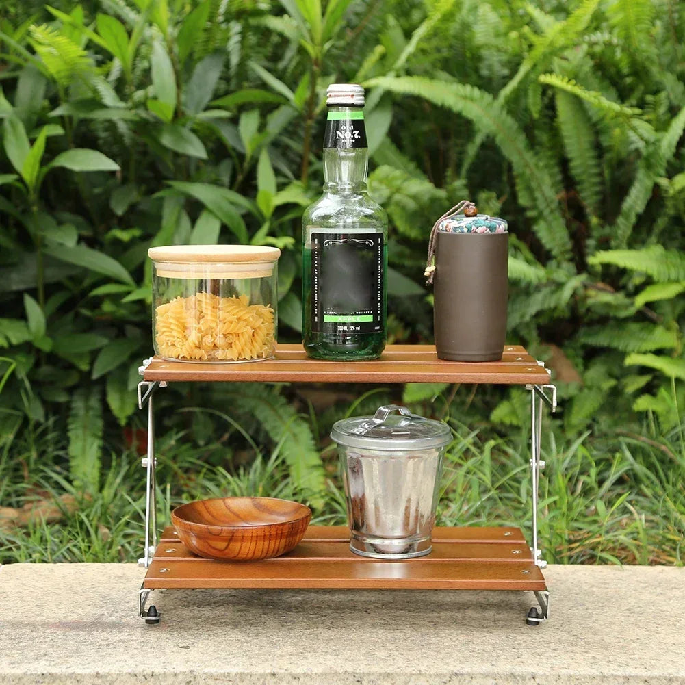 Camping Foldable Shelf Rack Multifunctional Folding Shelf Strong Bearing Capacity Organizer for Camping Picnic BBQ Travel