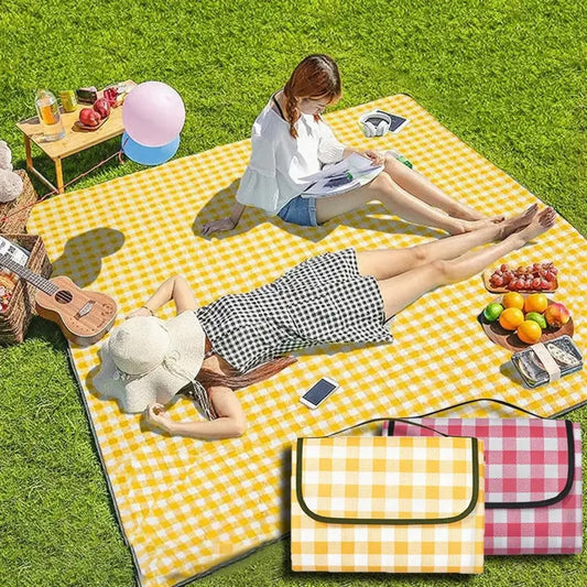 Portable Picnic Blanket Waterproof Moisture-proof Thickened Classic Plaid Rectangle Foldable Camping Mat Outdoor Garden Supplies