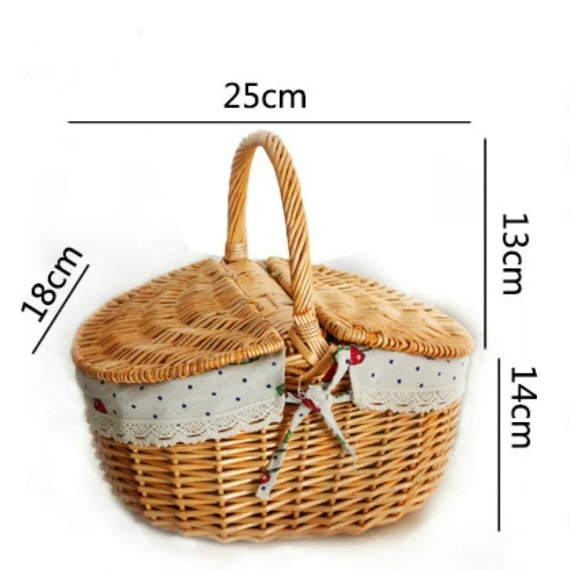 Retro Wicker Outdoor Carry-on Handle Storage Baskets Picnic Basket with Lid