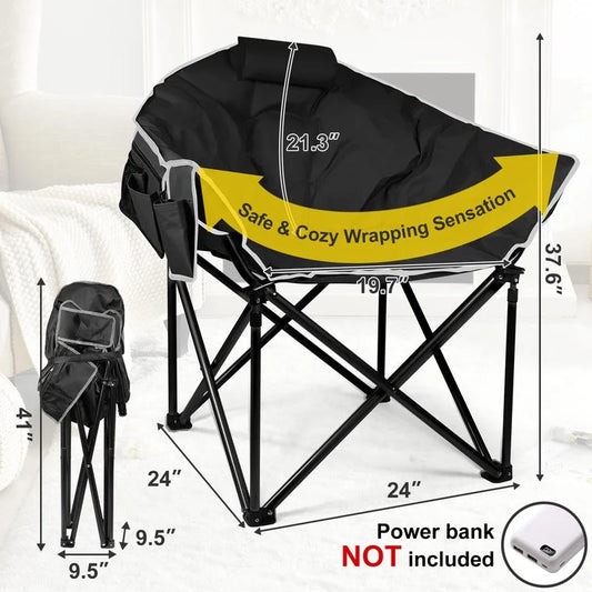 Heated Camping Chair Oversized Oxford cloth, Padded Heated Chair Outdoor Sports, 3 Heating Levels Adjustable Camping Chairs