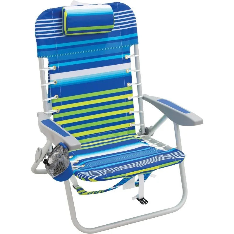 Beach Lace-Up Suspension Folding Backpack Camping Chairs, Light Blue