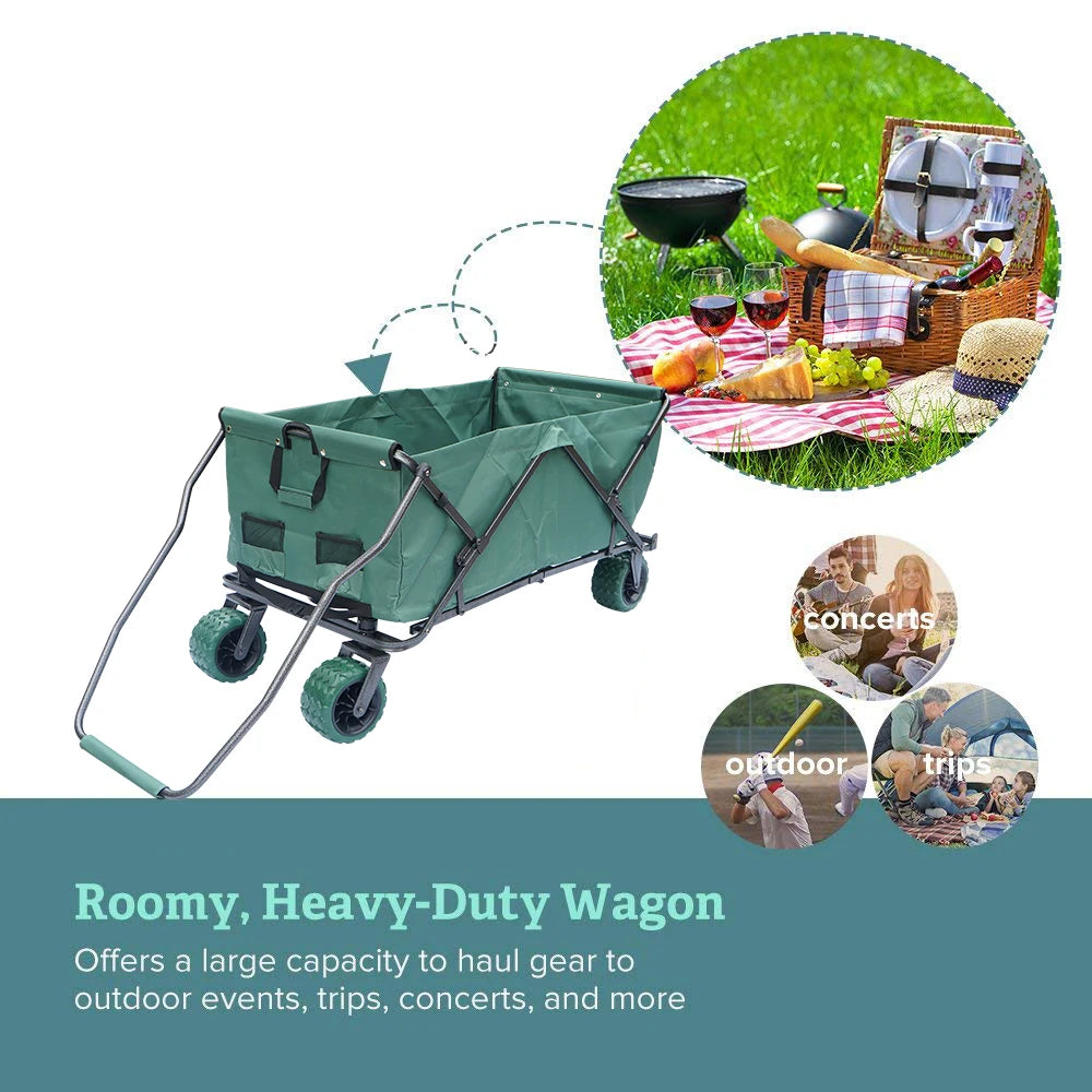 Outdoor Camping Wheeled Cart with Foldable Design for Hand Pushing and Adventure Wheeled Camping Wagon Cart Hand-Pushed Wheeled