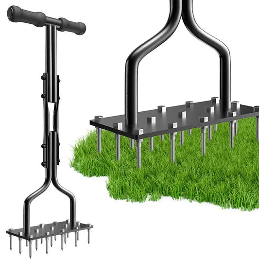 Garden Lawn Aerator Multi-Functional Lawn Yard Garden Care Tool Sturdy Aerator Lawn Tool with 15 Iron Spikes Lawn Aerator Spike