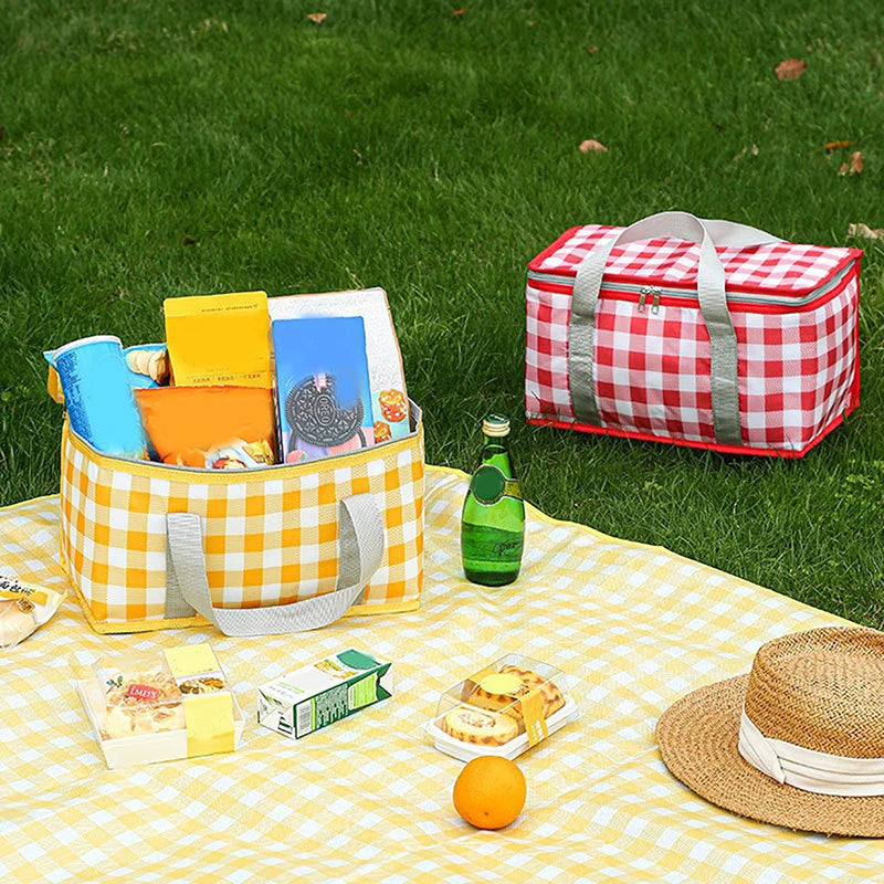 Outdoor Portable Thickened Insulated Handbag Student Spring Outing Travel Camping Large Capacity Checkered Picnic Bag
