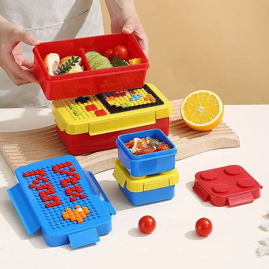 Portable Sealed Lunch Box Color Building Blocks Splicing Children's Student Lunch Box Colorful Picnic Fruit Salad Bento Box