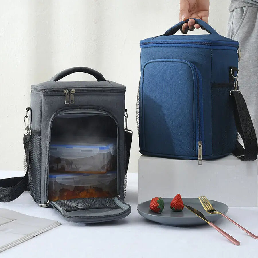 Thermal Insulated Lunch Bag Reusable Lunch Box With Adjustable Shoulder Strap Outdoor Oxford Cloth Large Capacity Insulation Bag