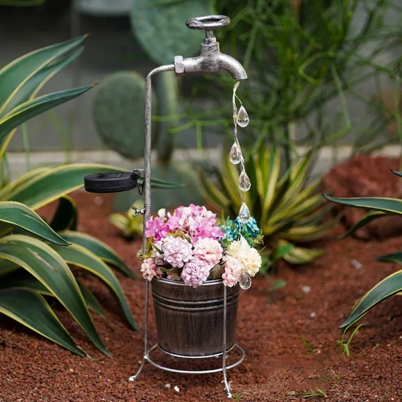 Solar Watering Tap Lights Led Iron Planter Lantern Waterproof Yard Outdoor Garden Decoration Outdoor Landscape Stopcock Lamp