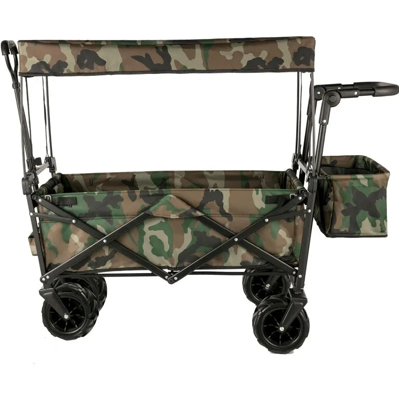 Collapsible Folding Wagon with Removable Canopy, Heavy Duty Foldable Wagon Utility Cart for Garden, Camping, Grocery Cart