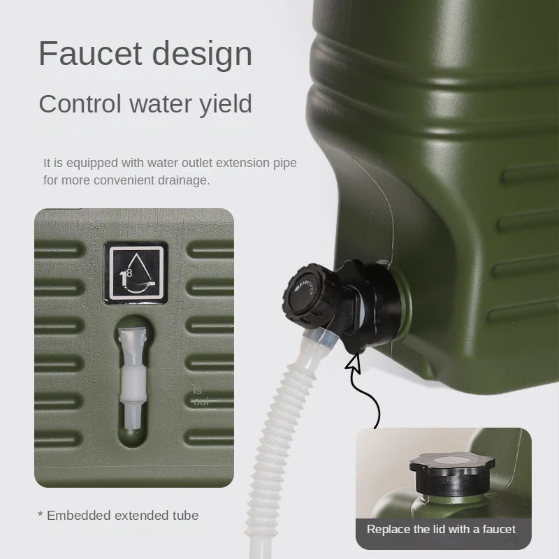 Portable Water Container with Spigot 12/18L PE Water Storage Carrier Portable Green Bucket Food Grade for Camping Hiking Picnic