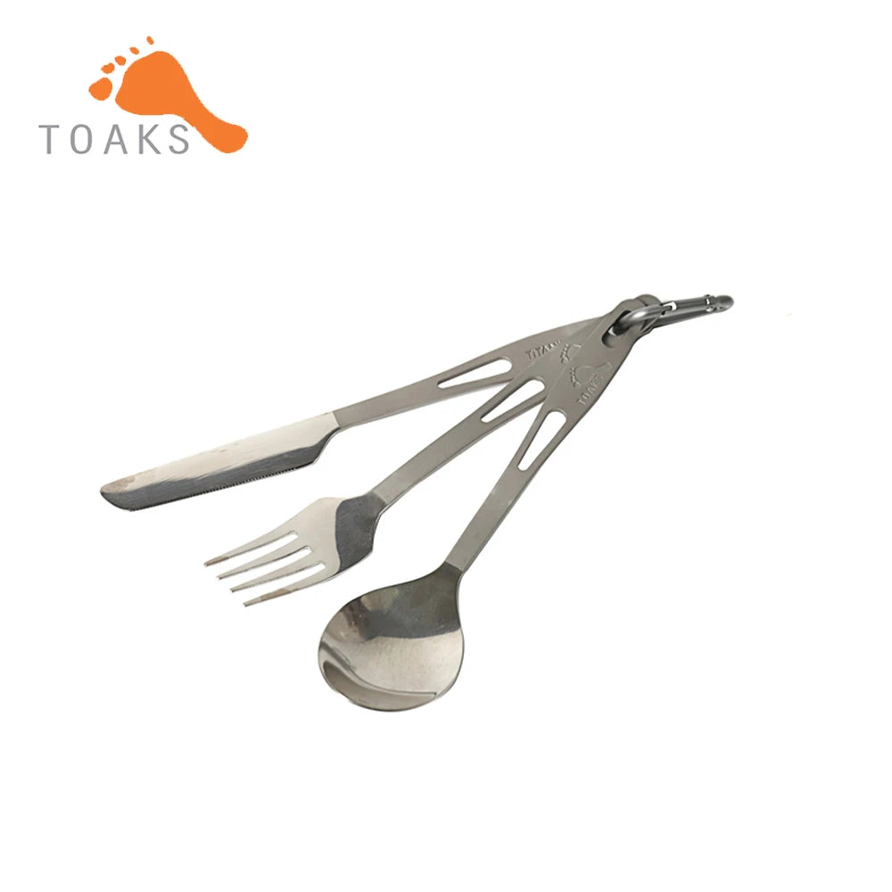 TOAKS SLV-02 Titanium 3-Pieces Cutlery Set Semi-Polished Outdoor Picnic and Household Dual-Use Fork Tableware Spoon