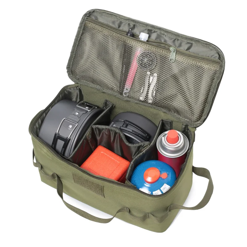 Outdoor Camping Storage Bag Gas Stove Canister Pot Carry Bag Picnic Bag Cookware Utensils Organizer Khaki