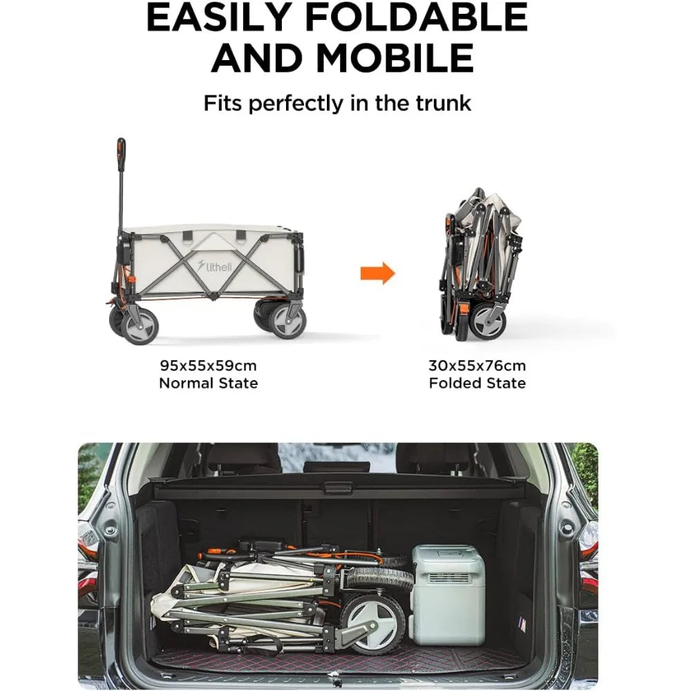 Litheli Electric Utility Wagon with 8" All-Terrain Wheel, Pure Electric Drive Collapsible Wagon for Camping, Garden, Shopping