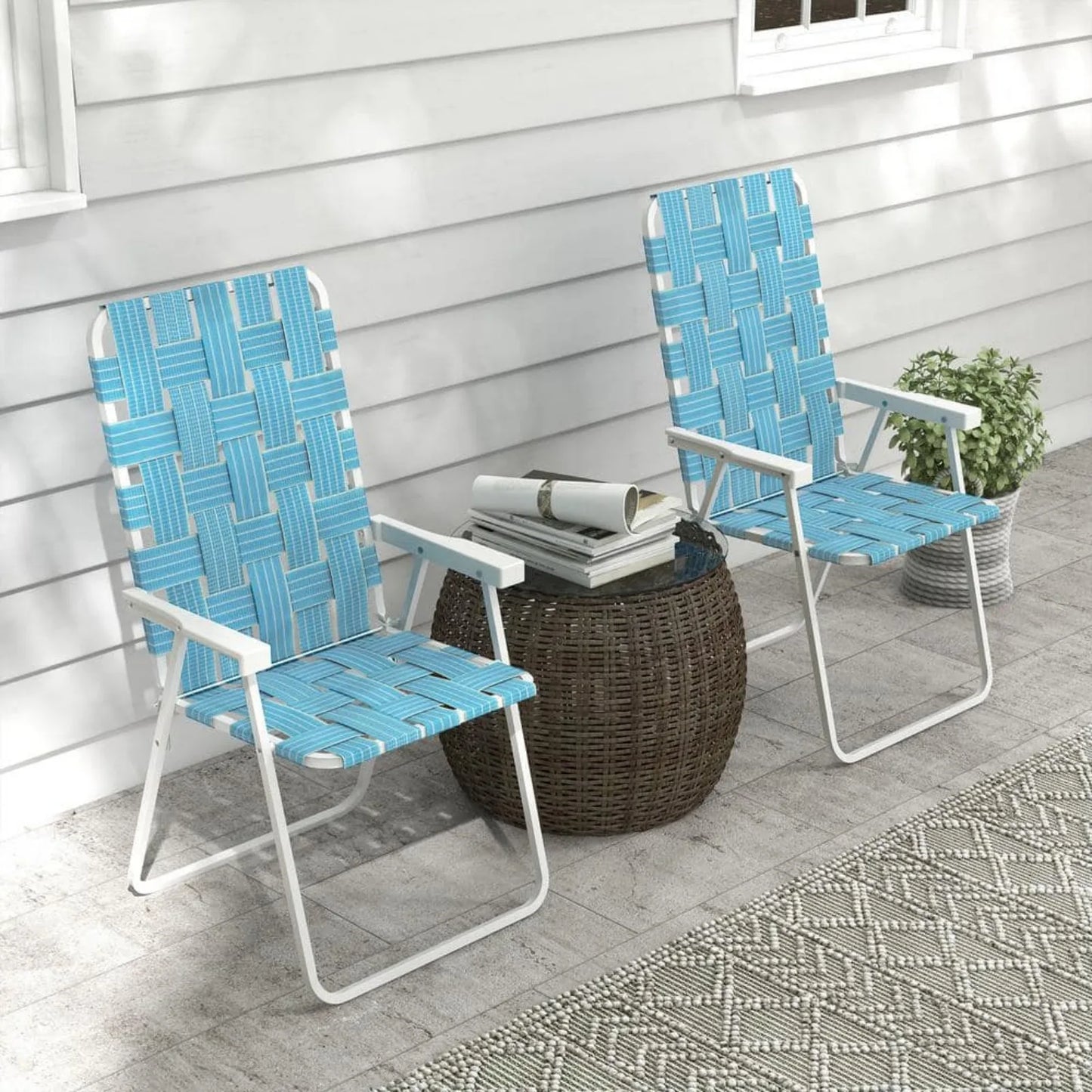 US  Classic Outdoor Camping Chairs with Armrest, Portable Lawn Chairs for Camping, Garden, Pool, Beach, Green (2-Piece)