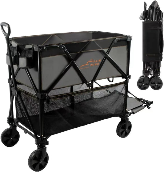 Double Decker Wagon, 54" Extra Long Extender Wagon 450Lbs Weight Capacity, 400L Capacity Collapsible Foldable Heavy Duty Wagon