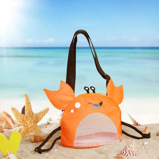 Beach Mesh Bag Cute Crab Shaped Shell Bags for Holding Beach Shell ,Toys Collecting Storage Bags for Kids Sand Tools Organizer