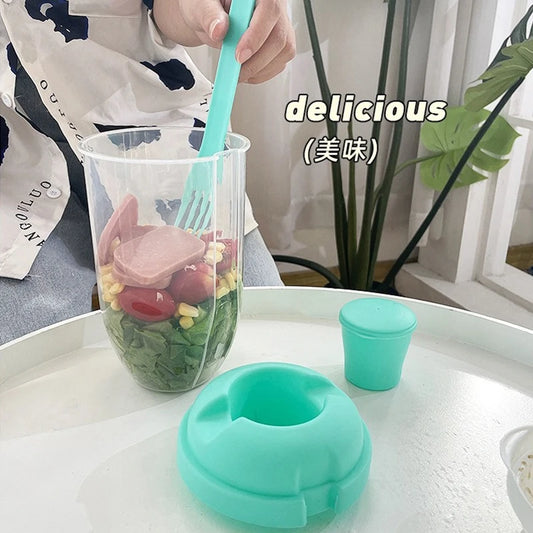 Portable DIY Salad Cups Breakfast Cereal Nut Yogurt Container Set with Fork Sauce Bottle Picnic Food Container Bento Lunch Box