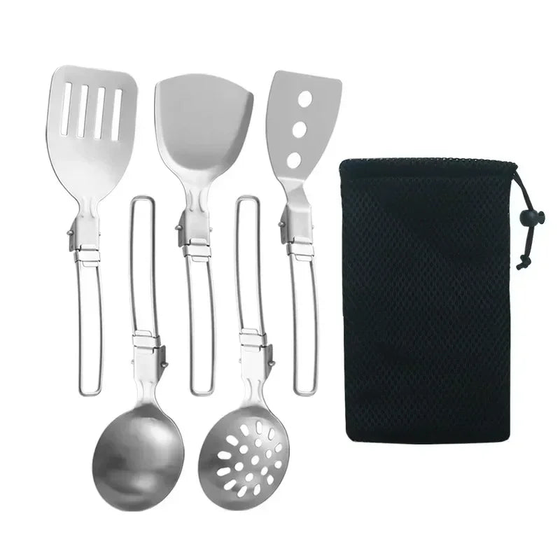 304 Stainless Steel Portable Kitchenware for Picnics Outdoor Camping Stir Frying Spatula Pot Folding Tableware Camping Outdoor
