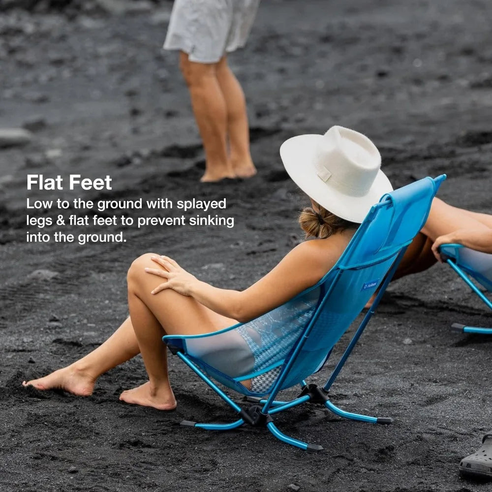Beach Chair Lightweight, Lower-Profile, Compact, Collapsible Camping Chair, Black, with Pockets，28"D x 23"W x 31"H