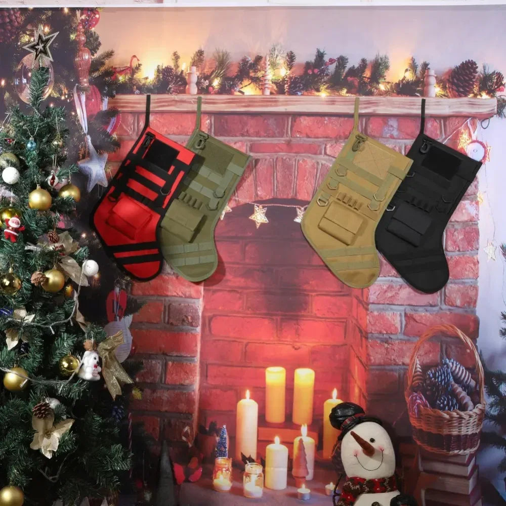 Ourdoor Large Christmas Stockings with Gear Webbing Tactical New Year Camping Hiking Traveling Xmas Stockings Flashlighs Holders