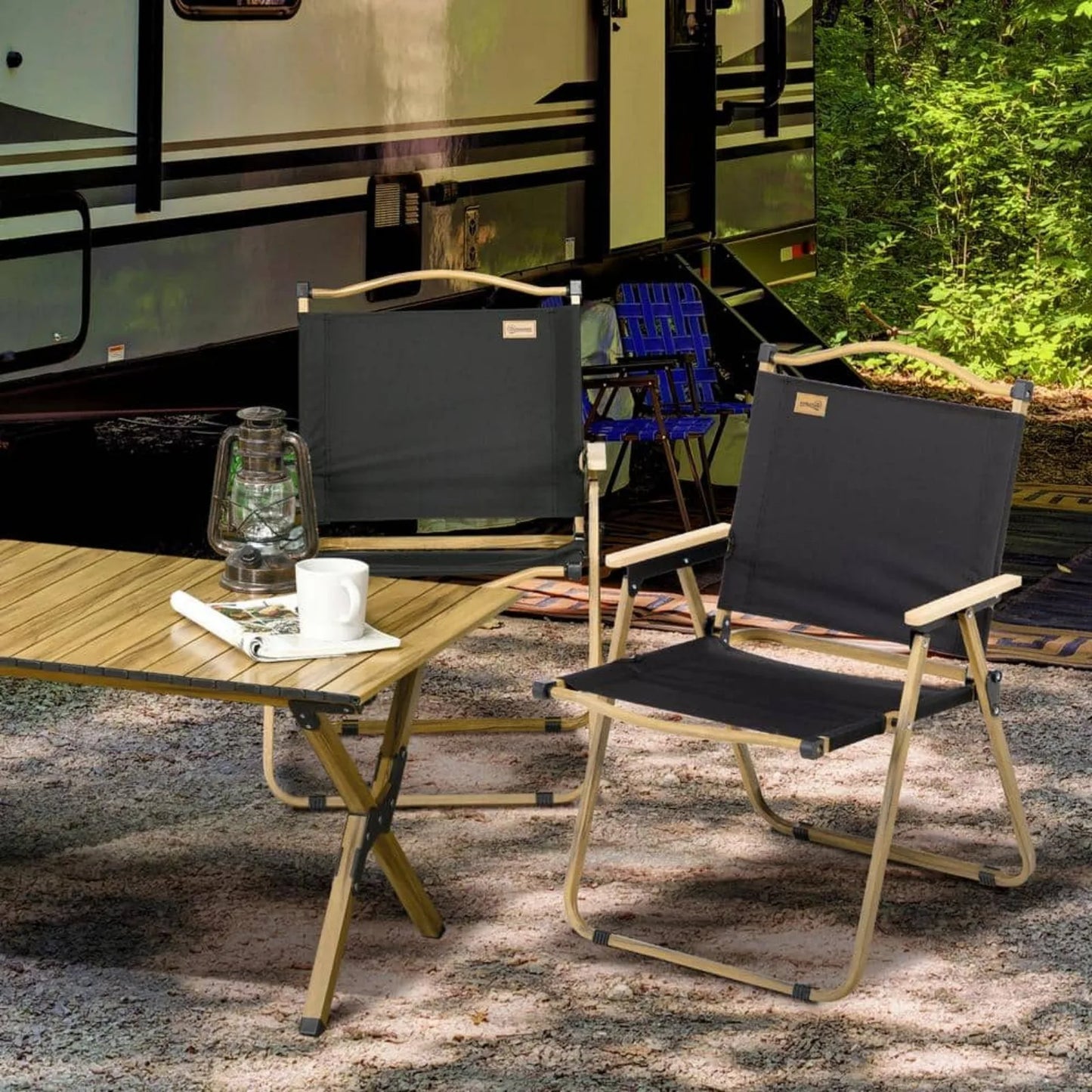 US Set of 2 Camping Chair, Lightweight Folding Chair, Portable Armchairs, Perfect for Festivals, Fishing, Beach, Khaki