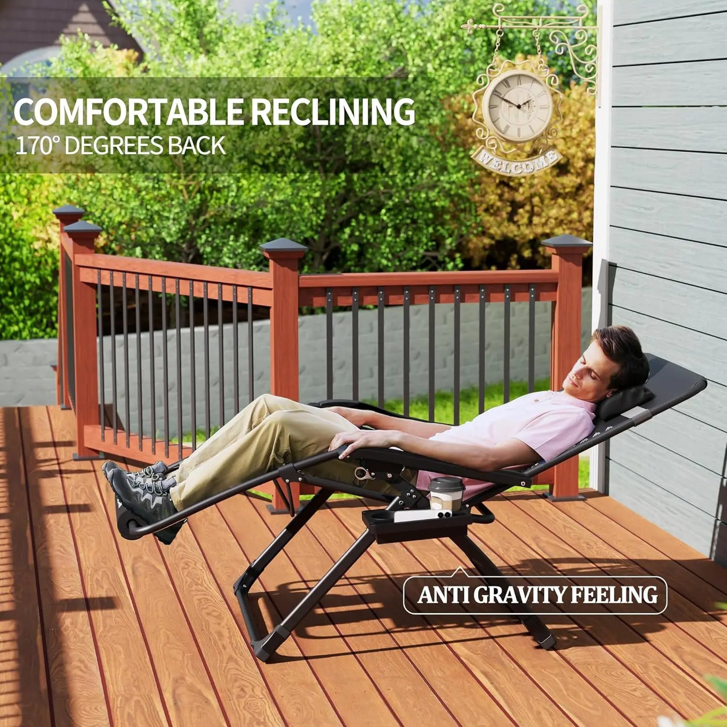 UDPATIO Oversized Zero Gravity Chair 33In XXL Patio Reclining Chair with Cushion, Outdoor Folding Recliner with Pillows|Cup
