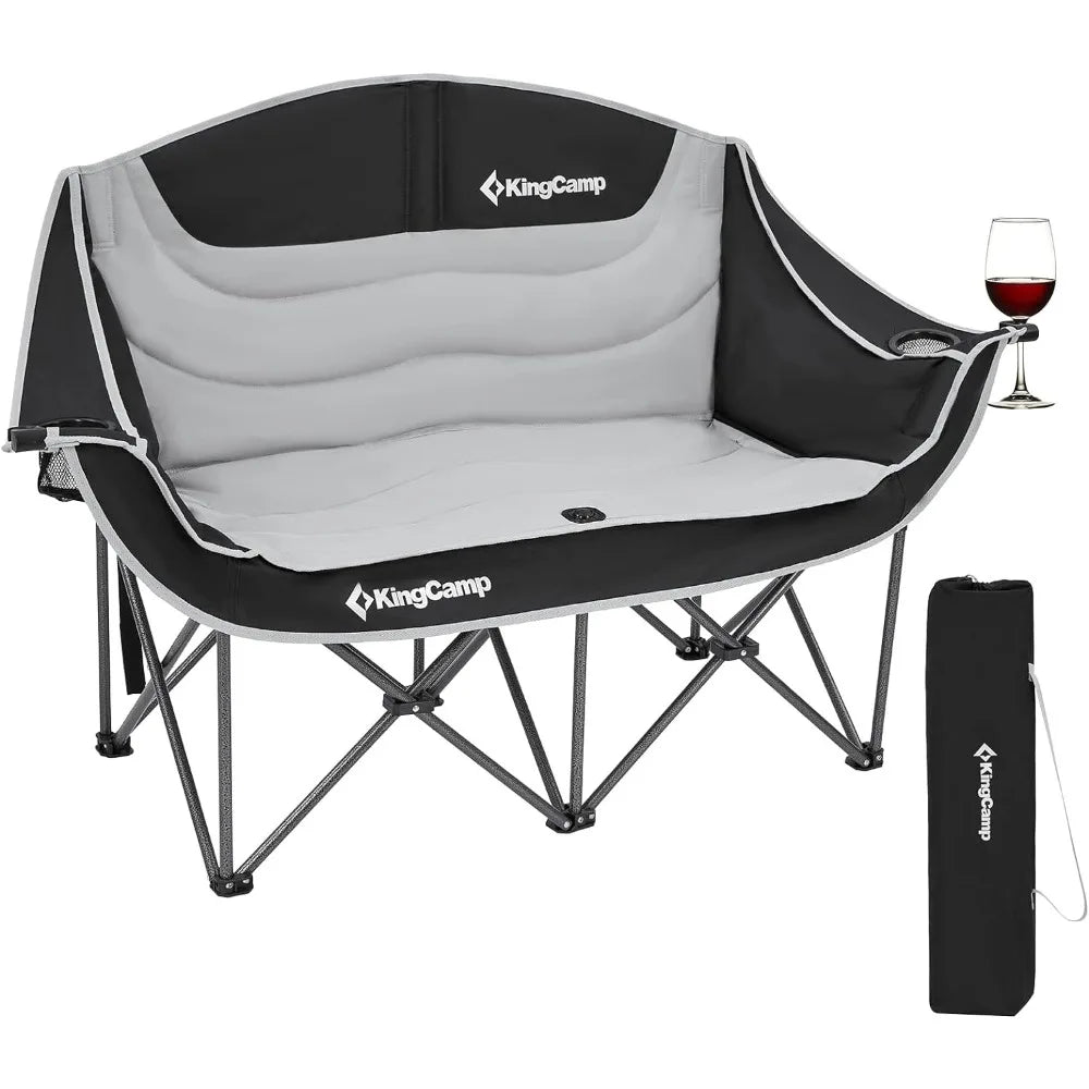 Double Camping Chair Oversized Loveseat Camping Couch Heavy Duty Outdoor Folding Chair with Cup Holder Wine Glass Holde
