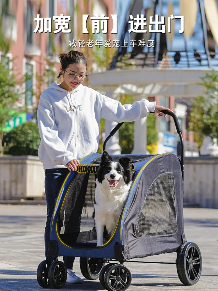 Large Pet Trolley One-Click Folding Dogs and Cats Convenient out Stroller Dog Walking Car Lightweight Folding Pet Supplies