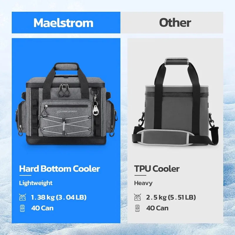 Maelstrom Soft Cooler Bag,Soft Sided Cooler,40 Cans Insulated Hard-Bottom Beach Cooler,Ice Chest,Large Leakproof Camping Cooler