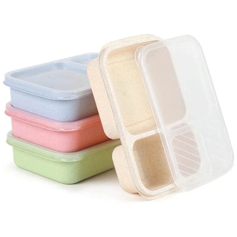 New Lunch Boxs Leak-Proof 3 Grid With Lid Camping Picnic Portable Plastic Food Fruit Storage Container Bento Box For Kids