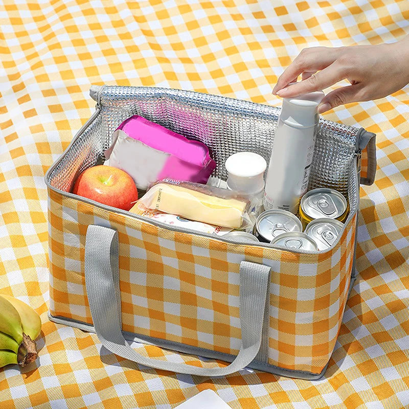 Outdoor Portable Thickened Insulated Handbag Student Spring Outing Travel Camping Large Capacity Checkered Picnic Bag