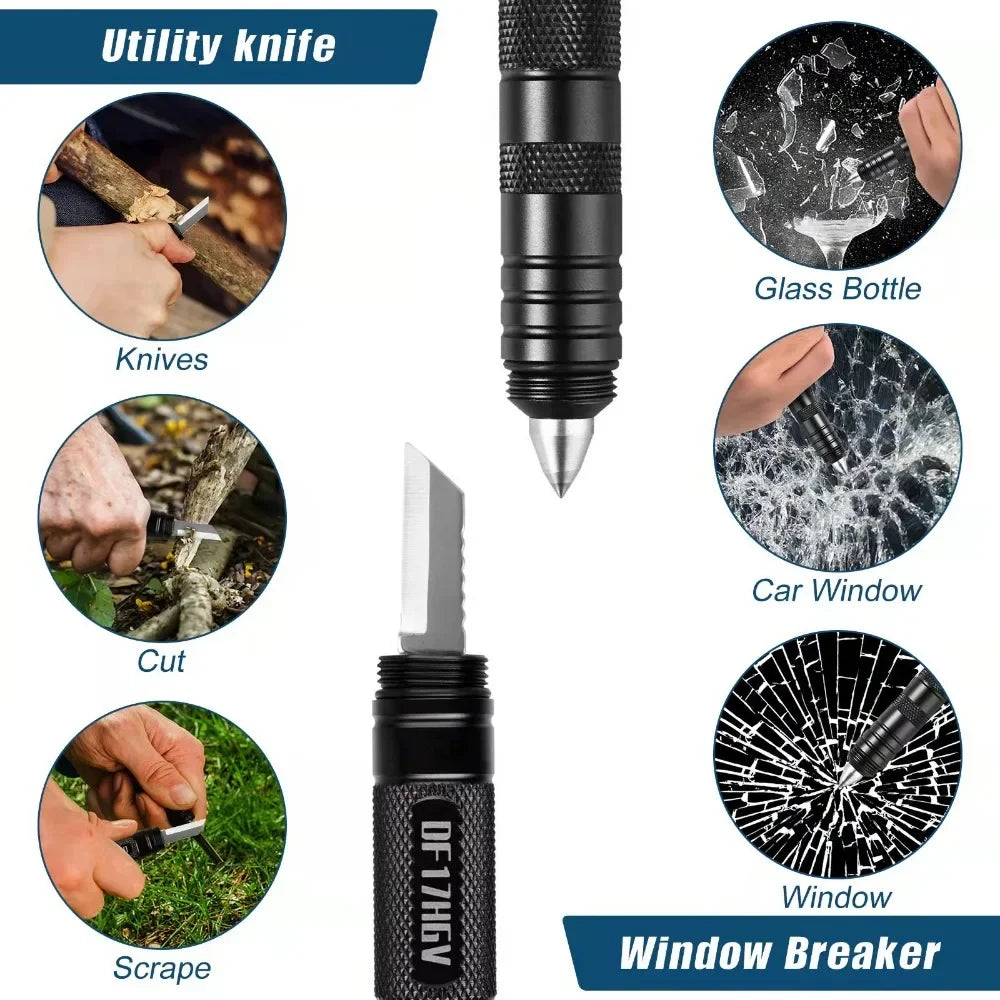 Multifunctional Outdoor Tactical Pen,  Survival Gear, Self-Defense, Rescue Supplies, Hiking,Camping Survival Tool with Compass