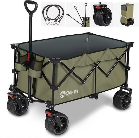 220L Collapsible Foldable Wagon with 330lbs Weight Capacity, Heavy Duty Folding Utility Garden Cart with Big All-Terrain