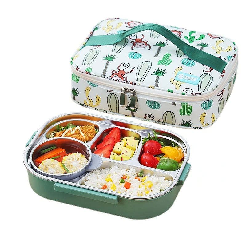 Bento Box Kids Portable Lunch Box with Compartment 18/8 Stainless Steel Food Container for Children School Picnic Bento Food Box