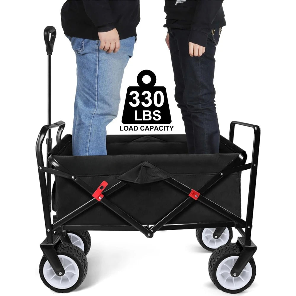 Folding Beach Wagon Cart 330 Pound Capacity Collapsible Utility Camping Grocery Canvas Portable Rolling Outdoor Garden