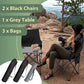 Camping Chairs Set for Adults, 2 Black Folding Moon Chair & 1 Lightweight Camp Table, with Side Pockets & Cup Holders