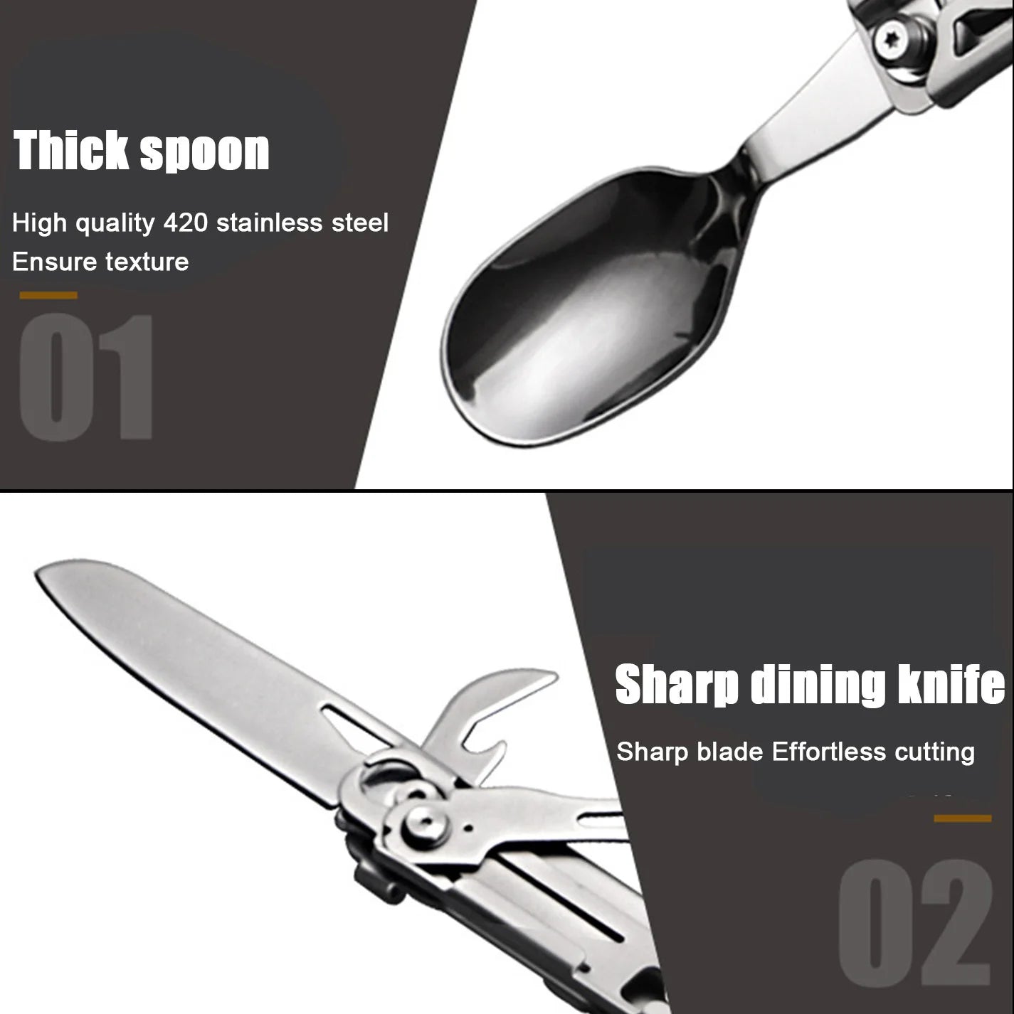 Stainless Steel Folding Tableware Detachable Portable Metal Eating Flatware for Camping Backpack Picnic