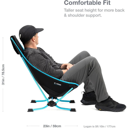 Beach Chair Lightweight, Lower-Profile, Compact, Collapsible Camping Chair, Black, with Pockets，28"D x 23"W x 31"H