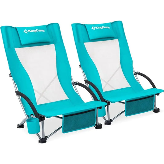 Folding Beach Chair for Adults  High Back Lightweight Portable Backpack Chair with Cup Holder Pocket Headrest Carry Bag for