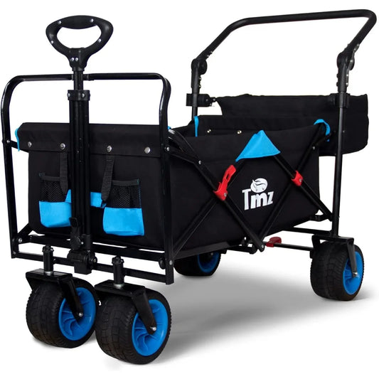 TMZ All Terrain Wide Wheel Utility Folding Wagon, Collapsible Garden Cart, Heavy Duty Beach Wagon Trolley with Adjustable